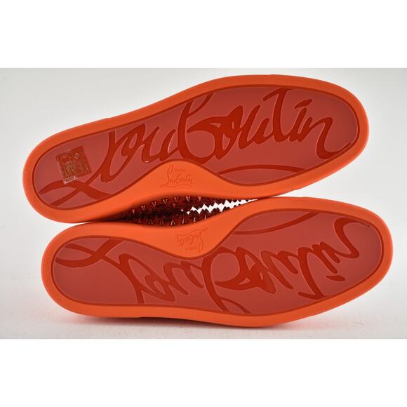 Christian Louboutin Louis Flat Spike Tomate Red Orange High Top Sneaker 44 11 - Picture 12 of 12